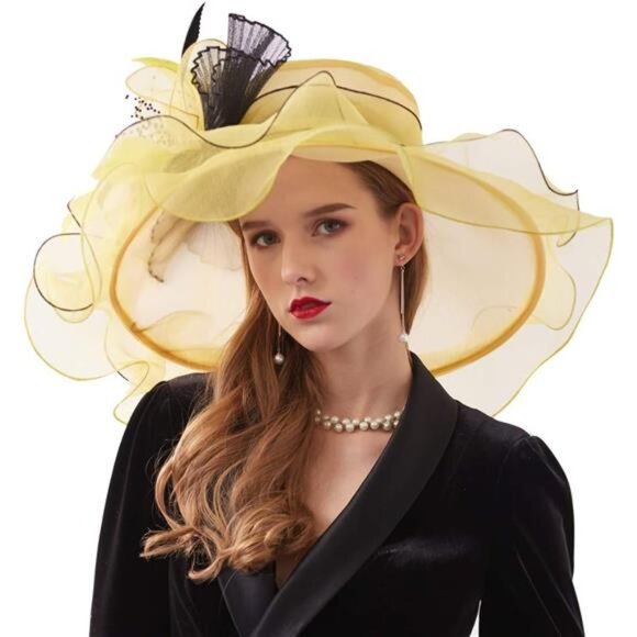 Women Organza Church Derby Hat Yellow
